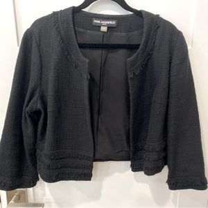 Karl Lagerfeld Black Jacket. Almost Vtg. Fringe on neckline; bottom and sleeves
